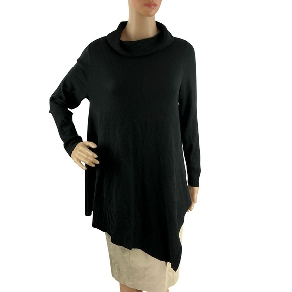 Eileen Fisher Sweaters - Eileen Fisher Merino Wool Tunic Sweater Asymmetrical Hem Black Size S